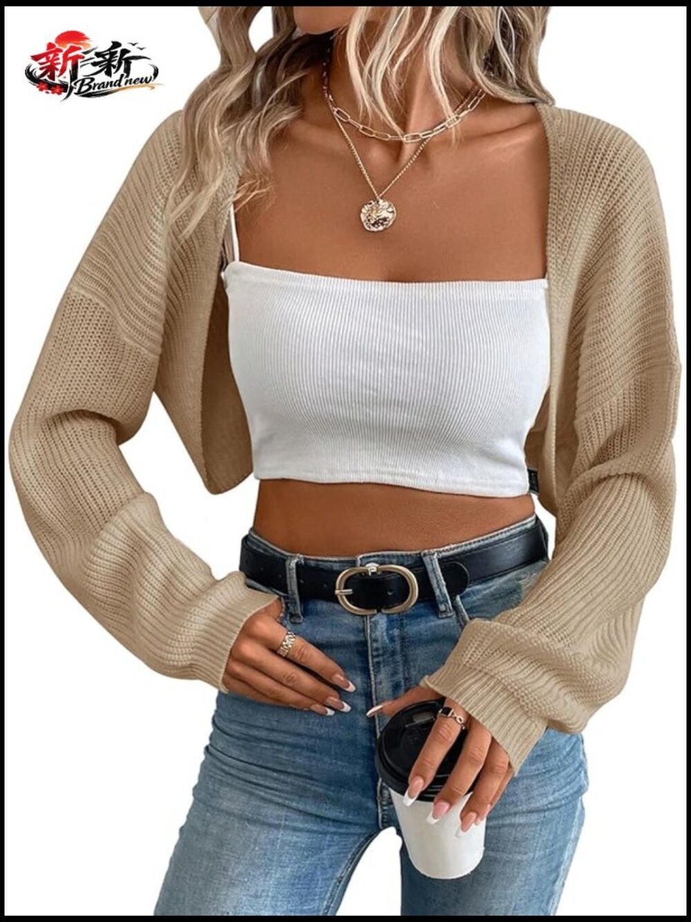 Long Sleeve Cropped Bolero Shrug Cardigan Open Front Knit